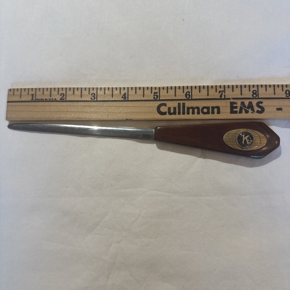 Vintage Kiwanis International Stainless Steel Letter Opener Wood Handle 8"